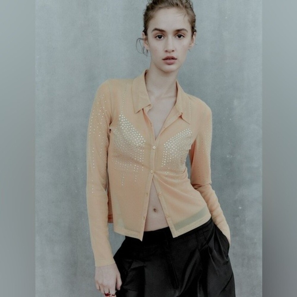 ZARA RHINESTONE TULLE SHIRT